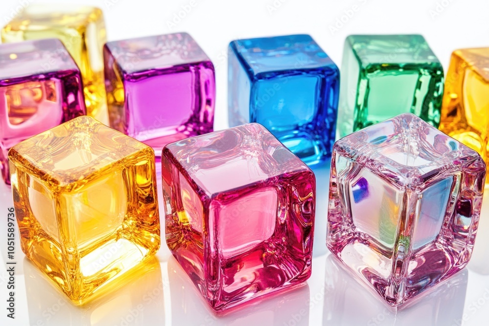 Aufkleber ice cubes in various colors arranged on a white background