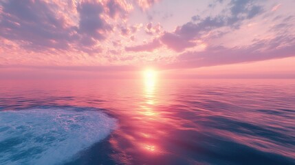 Fototapeta premium Radiant sunrise illuminating a tranquil, endless horizon.