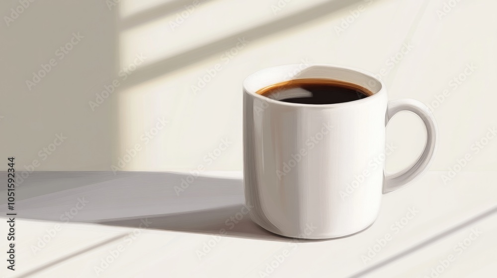 Poster a cup of coffee sits on a table with a warm and inviting atmosphere