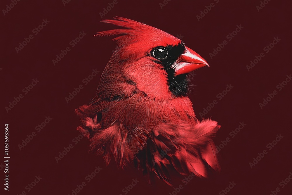 Poster a close-up shot of a bright red bird sitting on a red background