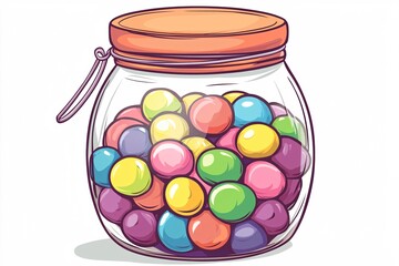 A vector illustration of a jar overflowing with vibrant candies, isolated on a white background, ideal for sweet-themed designs.
