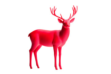 A stylized red deer figure with antlers isolated on white background, representing minimalism and charm of Christmas spirit.