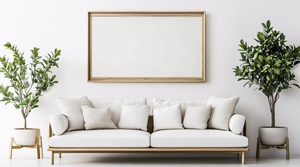 Contemporary interior showcase with a stylish frame ideal for displaying art or photos against a clean white backdrop, offering design flexibility.