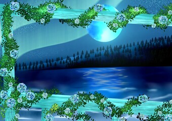 Sea with rose under blue sky background