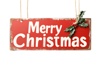 A festive sign displaying Merry Christmas, isolated on white background, celebrating the holiday spirit
