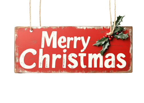 A festive sign displaying Merry Christmas, isolated on white background, celebrating the holiday spirit