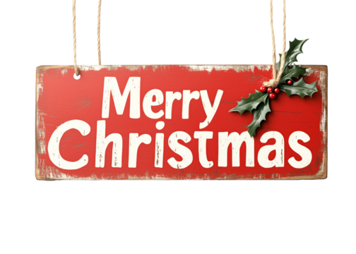 A festive sign displaying Merry Christmas, isolated on white background, celebrating the holiday spirit