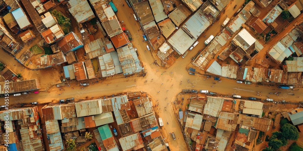 Poster Aerial view of a metropolitan area with many tall structures
