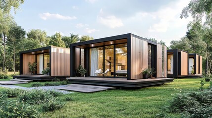 Obraz premium Modular homes exterior designs of modern architecture. architecture modern. Ultra realistic. Photorealistic