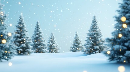 Magical winter wonderland, purple lights illuminate snowcovered trees in enchanting nighttime forest scene