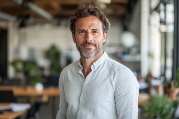 Obraz premium Portrait of a male professional standing in an office, Generative AI
