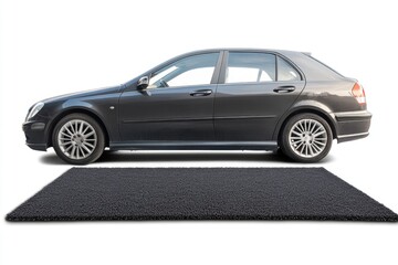 Naklejka premium A car parked on a black mat, perfect for a commercial or editorial use