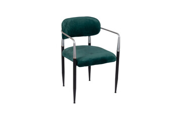 Velvet Armchair with Black and Silver Metal Frame - Modern and Stylish Design. Emerald Green Velvet...