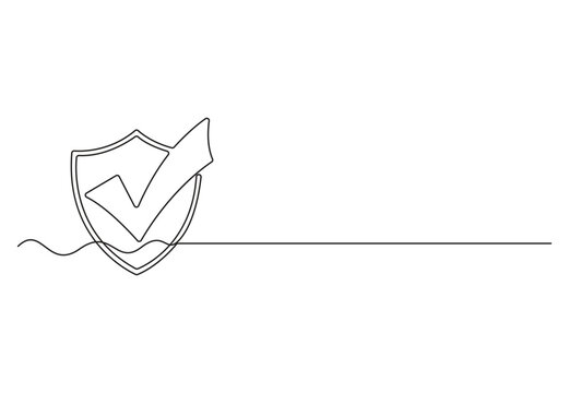 recommend clip art: Shield with checkmark continuous line drawing. Vector illustration