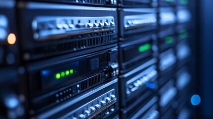 Naklejka premium Illuminated servers, a glimpse into the heart of modern technology and data management