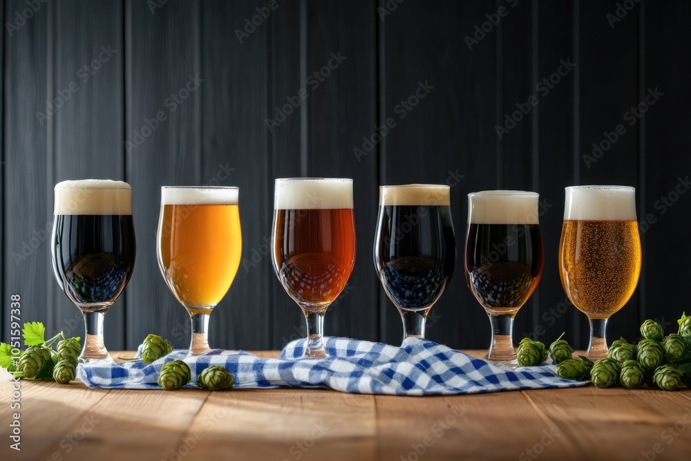 Poster assortment of beer glasses filled with different types of beer