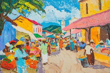 Fototapeta premium Saint Vincent features a vibrant marketplace brimming with local artisans offering unique crafts and fresh goods, reflecting its rich culture.