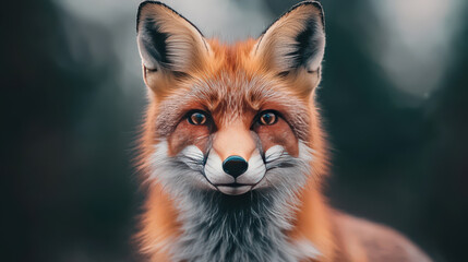 close up of red fox showcasing its vibrant fur and expressive features, set against blurred natural background. fox appears curious and alert, embodying essence of wildlife