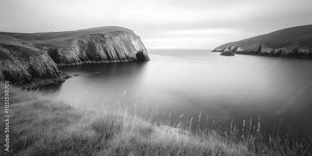 Poster a serene black and white photograph of calm waters, ideal for use in editorial or commercial context
