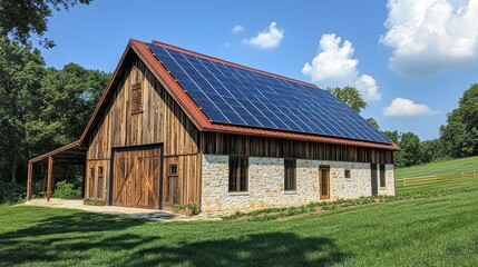 Obraz premium Solar panels on a barn.