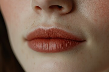 Fototapeta premium Close-up shot of a woman's lips with noticeable freckles