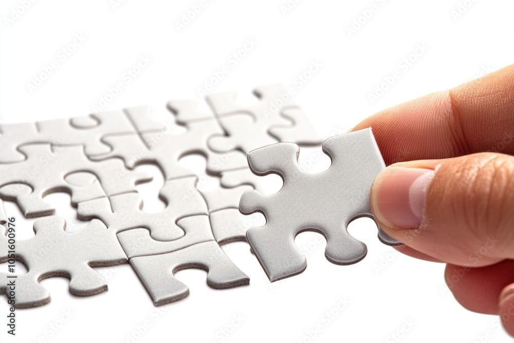 Poster a person holds a single puzzle piece, perfect for illustrations and designs about problem-solving, c