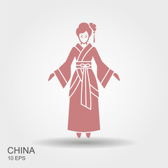 Chinese women s traditional historical Hanfu costume. Flat vector icon