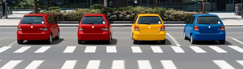 Urban efficiency, four small cars optimize parking space in the city 