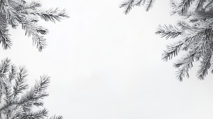 A Christmas-themed border frame design decorated with snow-covered pine needles. Christmas, New Year, Winter, Season, Card, Invitation, Greeting, Event, Anniversary, Festival Background. Copy space.	
