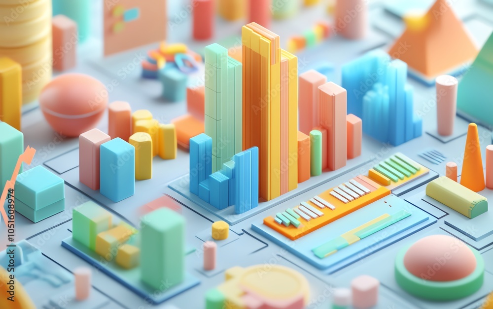 Aufkleber Creative 3D rendering of data visualization showcasing a variety of graphs and charts, designed to effectively communicate analytical data