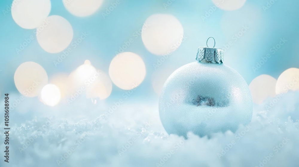 Wall mural White christmas ornament on snow, a minimalist winter holiday scene