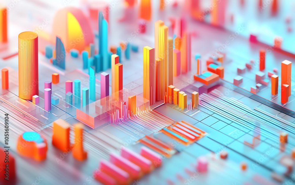 Aufkleber Creative 3D rendering of data visualization showcasing a variety of graphs and charts, designed to effectively communicate analytical data