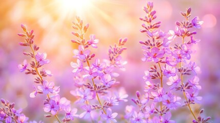 Fototapeta premium A close-up of delicate purple flowers illuminated by soft sunlight.