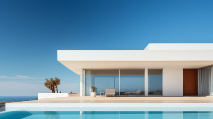 Fototapeta premium Luxury villa house with swimming pool in front