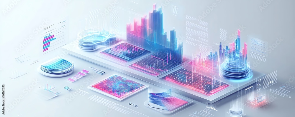 Poster Professional 3D data visualization showcasing a range of graphs and charts, perfect for illustrating business analytics and performance metrics