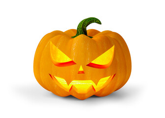 Glowing Halloween Pumpkin isolated on white background. 3D illustration.