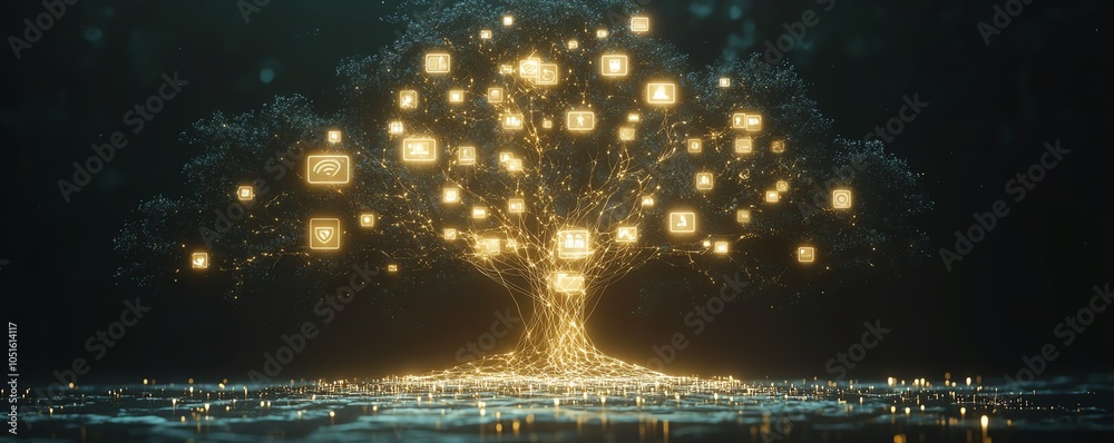 Fototapete detailed image of a digital lineage tree adorned with user icons and speech bubbles