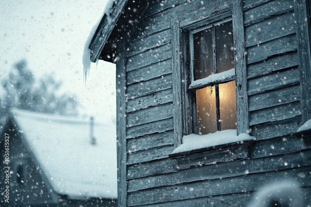 Poster A window with a soft glow shining through snowflakes