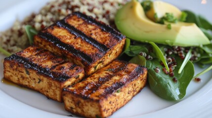 A portion of grilled tofu accompanied