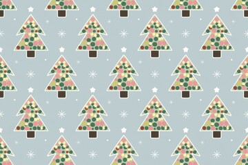 Obraz premium Seamless pattern of Christmas trees with ornaments on light blue background