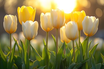 Obraz premium Golden Hour Tulips: Spring Serenity and Natural Beauty