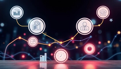 Futuristic Data Visualization of Financial Growth and Technology Advancement