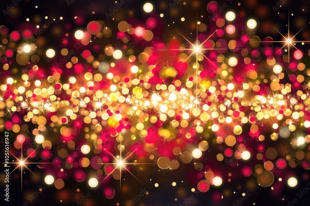 Poster Abstract background with golden and red bokeh lights