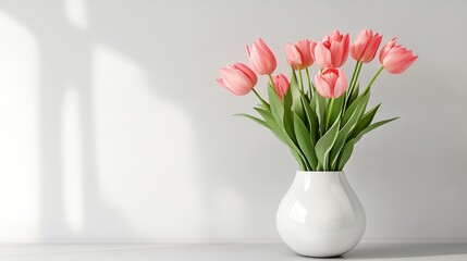 Obraz premium A vase of pink flowers sits on a table