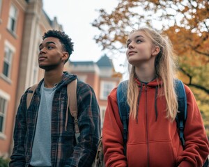 Fototapeta premium Students on campus, capturing the energy and joy of college life together