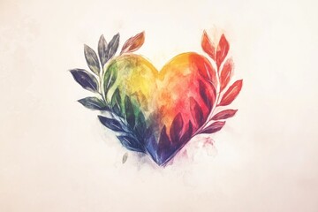 Obraz premium Watercolor illustration of a heart surrounded by leaves