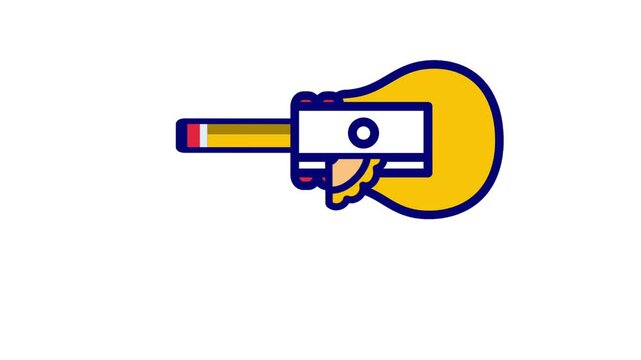 Animation of a pencil sharpener with cute character, perfect for educational kids school stuff
