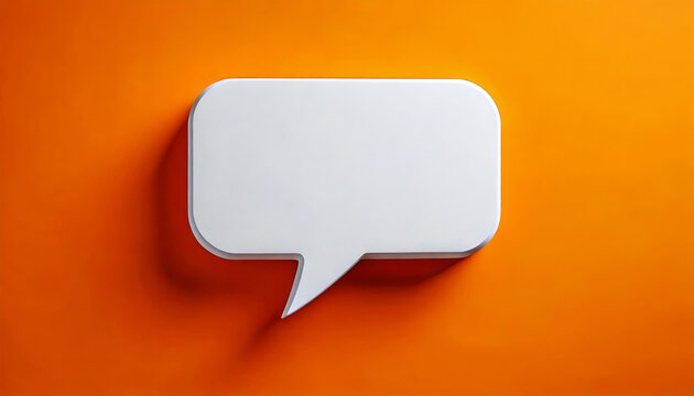 A minimalist speech bubble on a vibrant orange background, suggesting communication and dialogue.
