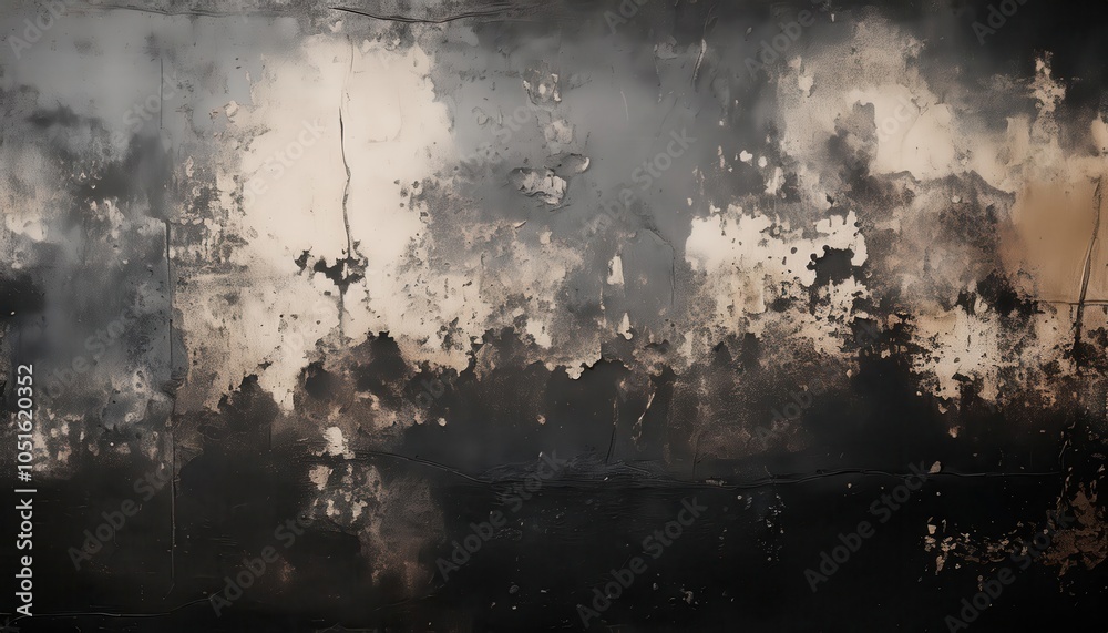 Poster dynamic abstract dark sky texture with bold white paint splashes and fluid smoky swirls, evoking cos