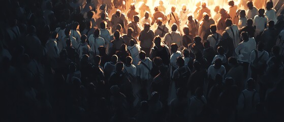 Fototapeta premium Crowd gathering under bright illumination